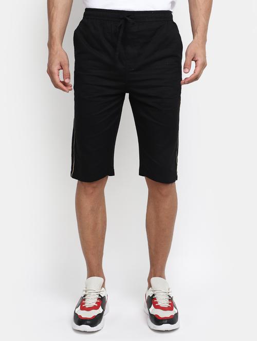 men solid black cotton short - 20154305 - Very Small Image - 1