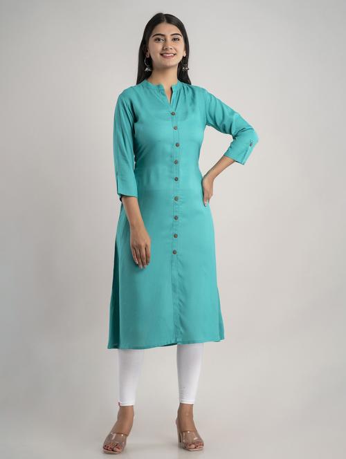 mandarin neck solid a line kurta - 20154953 - Very Small Image - 1
