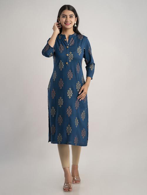 mandarin neck printed straight kurta - 20154954 - Very Small Image - 1