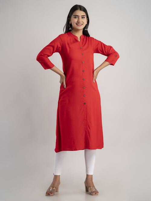 mandarin neck solid a line kurta - 20154959 - Very Small Image - 1