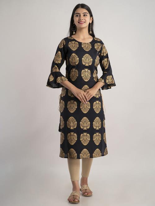 round neck printed straight kurta - 20154986 - Very Small Image - 1