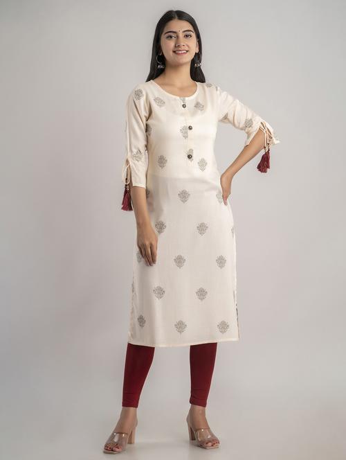 round neck printed straight kurta - 20154994 - Very Small Image - 1