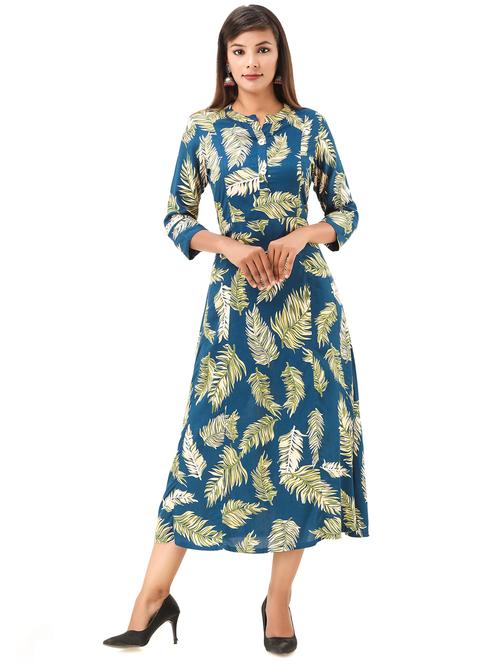 mandarin neck printed a-line kurta - 20155008 - Very Small Image - 1