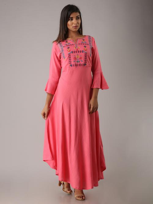 notch neck embroidered flared kurta - 20155020 - Very Small Image - 1