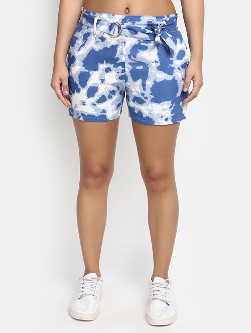 blue printed regular fit mid rise short - 20156002 - Very Small Image - 1