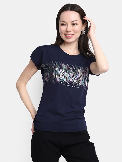 women's chest print round neck t-shirt - 20156074 - Very Small Image - 1