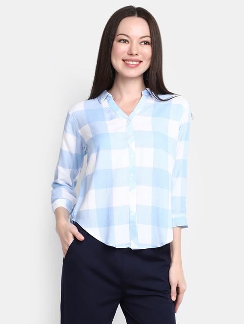 blue checkered  shirt collar regular shirt - 20157741 - Very Small Image - 1