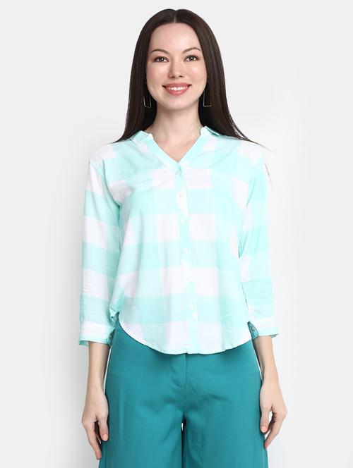 green checkered mandarin neck regular shirt - 20157742 - Very Small Image - 1