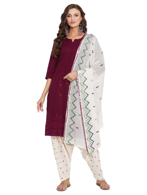 purple notch neck embroidered kurta salwar set - 20158302 - Very Small Image - 1