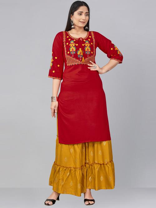 red viscose kurta sharara  set - 20158755 - Very Small Image - 1