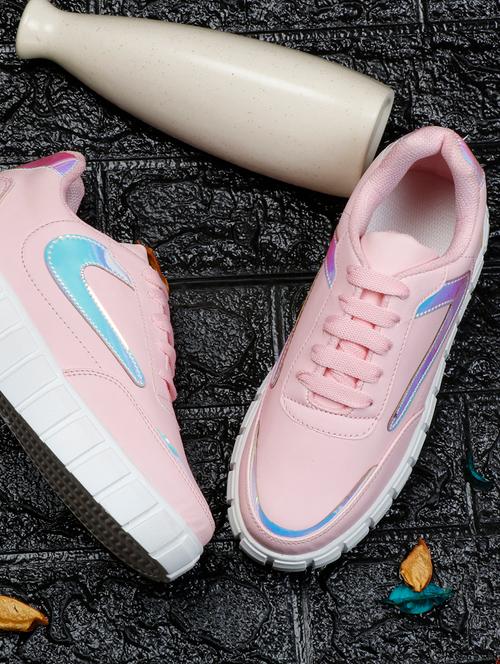 pink faux leather laceup casual shoes - 20159741 - Very Small Image - 1