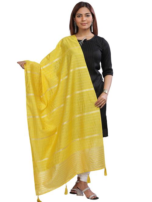 yellow plain woven dupatta - 20161260 - Very Small Image - 1