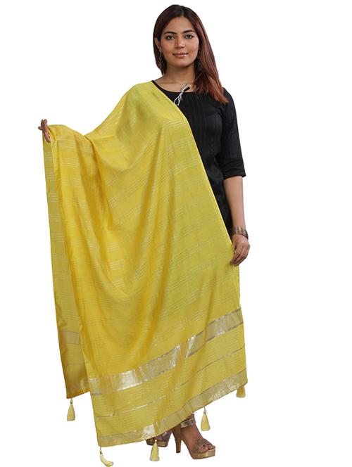 yellow plain woven dupatta - 20161280 - Very Small Image - 1