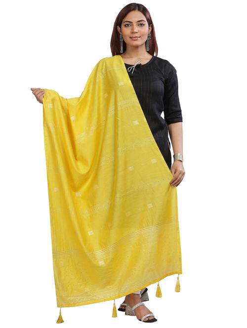 yellow plain woven dupatta - 20161308 - Very Small Image - 1