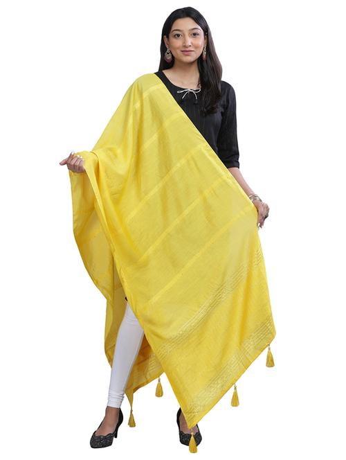 yellow plain woven dupatta - 20161320 - Very Small Image - 1