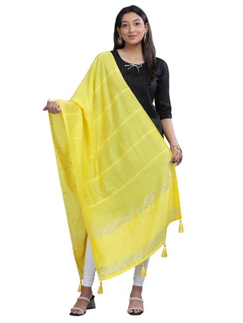 yellow plain woven dupatta - 20161332 - Very Small Image - 1