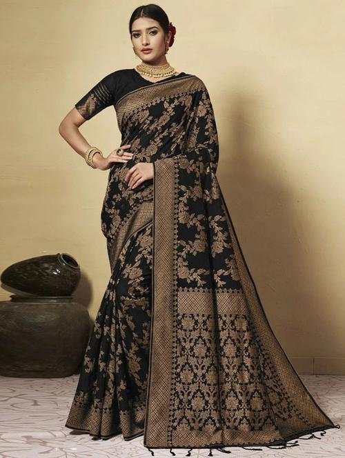 black banarasi saree with blouse - 20161561 - Very Small Image - 1