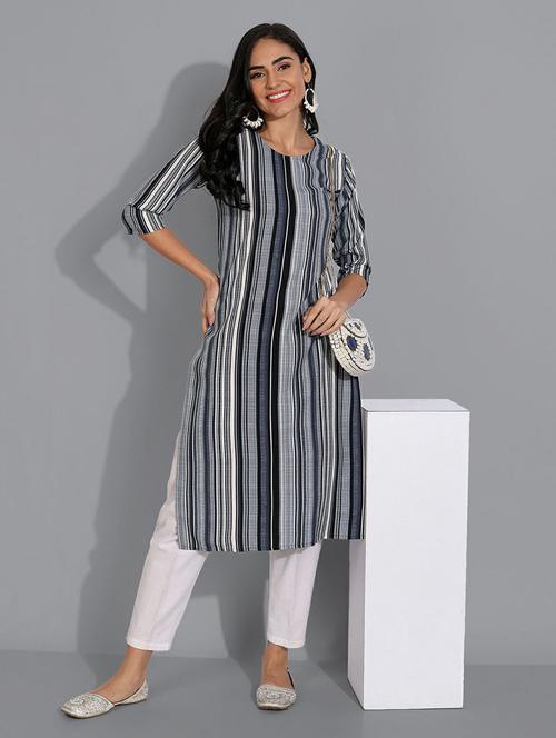 women striped straight kurta - 20161589 - Very Small Image - 1