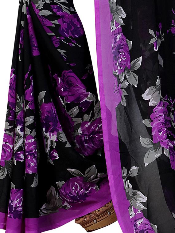 women's floral purple colored saree with blouse - 20162324 - Zoom Image - 2