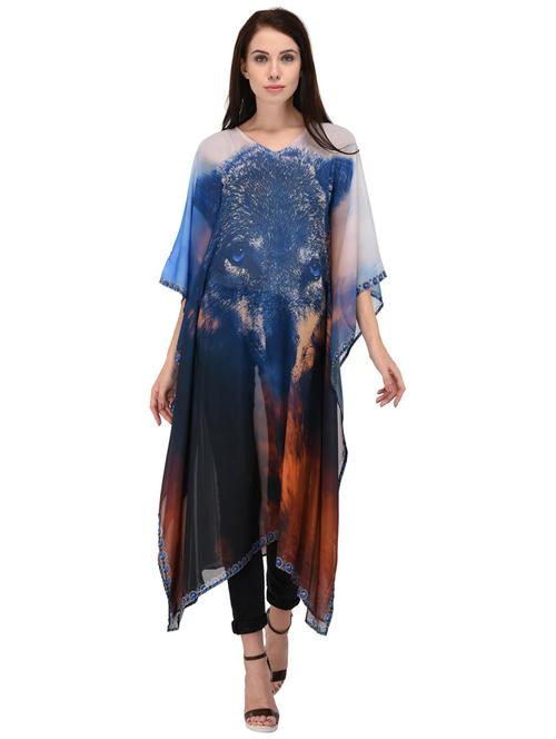 multi colored printed v neck kaftan dress - 20162501 - Very Small Image - 1