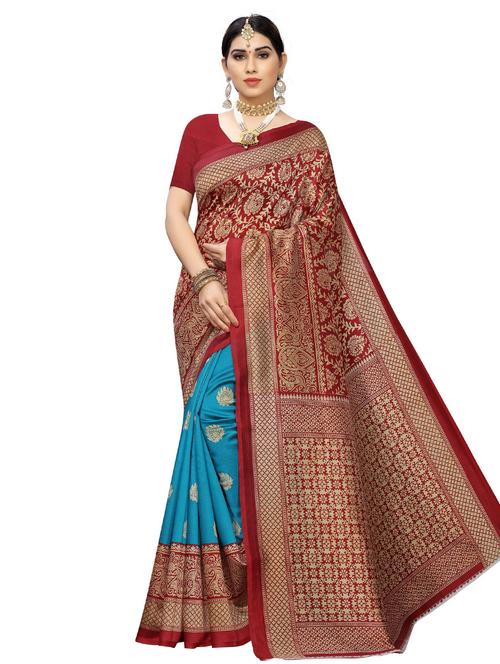 blue printed art silk saree with blouse - 20163230 - Very Small Image - 1