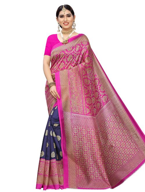 navy blue printed art silk saree with blouse - 20163247 - Very Small Image - 1