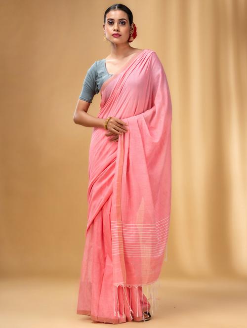 women solid handloom saree with blouse - 20163524 - Very Small Image - 1