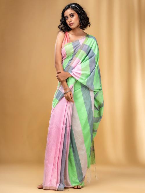 women's stripes multi colored saree with blouse - 20163596 - Very Small Image - 1