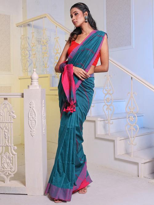 women's self design sea green colored saree with blouse - 20163680 - Very Small Image - 1
