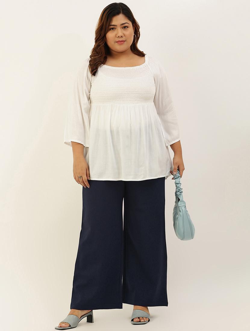 blue solids full length plus trouser - 20164067 - Standard Image - 3