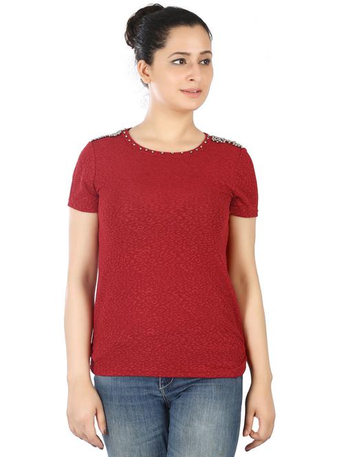 red round neck short sleeves regular top - 20166137 - Very Small Image - 1