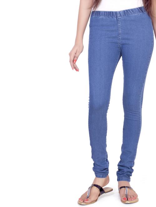 blue solid mid rise full length jegging - 20166618 - Very Small Image - 1