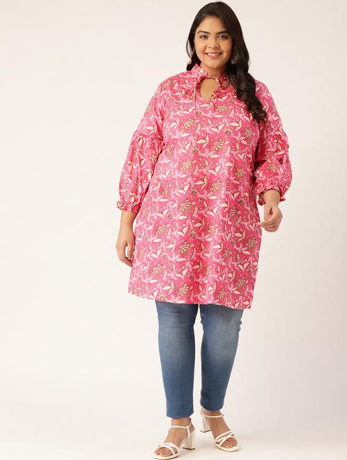 womenplus size printed tie-up neck top - 20167033 - Very Small Image - 1