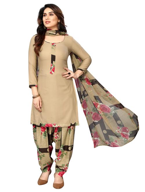 beige unstitched salwar suit set - 20168400 - Very Small Image - 1