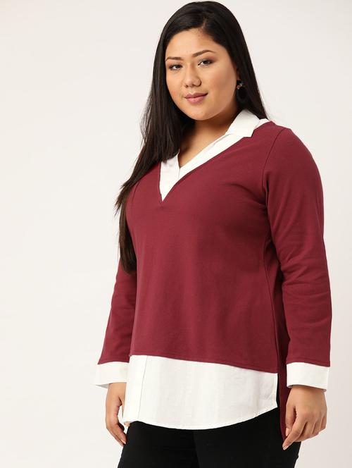 women's straight v neck top - 20168510 - Very Small Image - 1