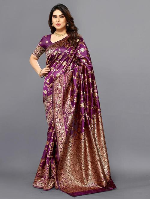 women's banarasi jacquard silk saree with blouse - 20168598 - Very Small Image - 1