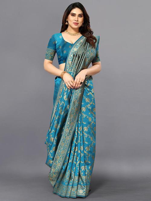 women's banarasi jacquard silk saree with blouse - 20168766 - Very Small Image - 1