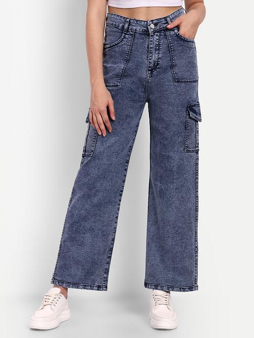 women's plain blue cargos - 20169614 - Very Small Image - 1