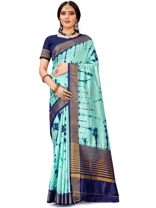 women's tie & dye turquoise colored saree - 20169801 - Very Small Image - 1