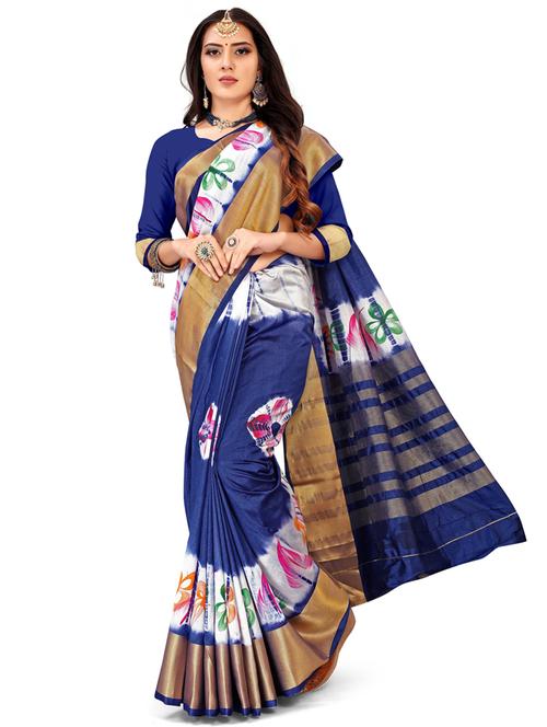 women's tie & dye blue colored saree with blouse - 20169802 - Very Small Image - 1
