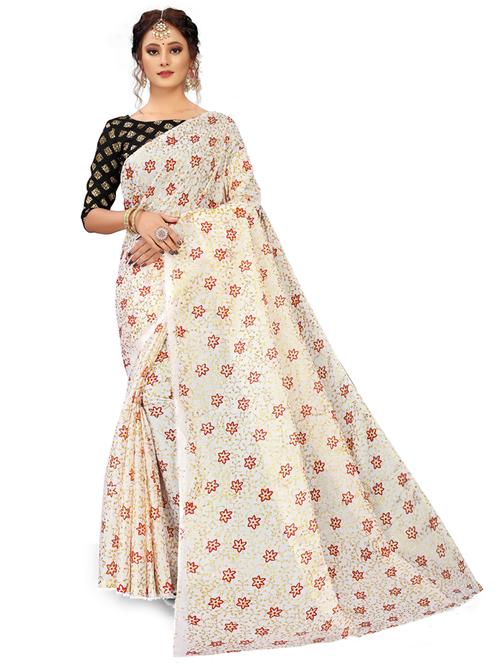women's printed white colored saree - 20169811 - Very Small Image - 1