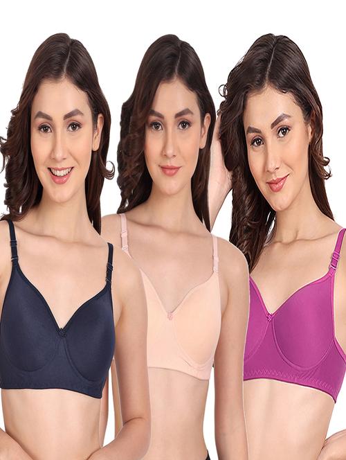 pack of 3 solid multi coloredn regular bra - 20170938 - Very Small Image - 1