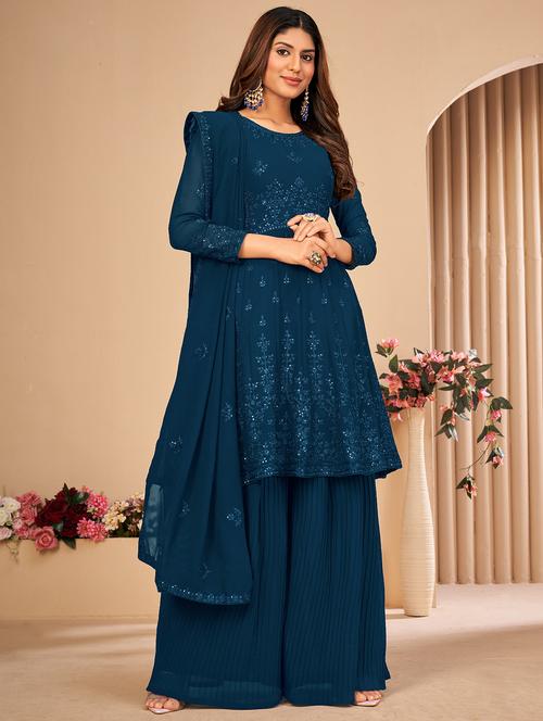 embroidered semi-stitched sharara suit set - 20171029 - Very Small Image - 1