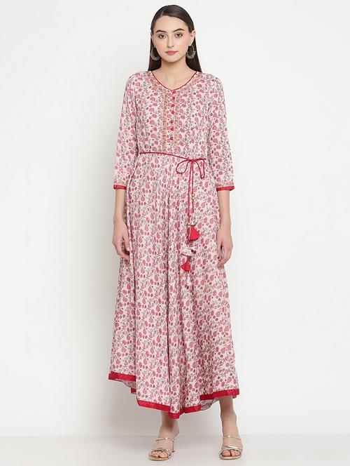 pink viscose flared ethnic dress - 20172519 - Very Small Image - 1