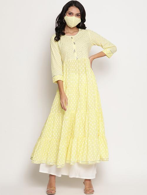 green cotton flared kurta - 20172522 - Very Small Image - 1