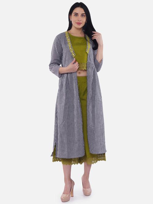 green crop top and palazzo set with shrug - 20172529 - Very Small Image - 1