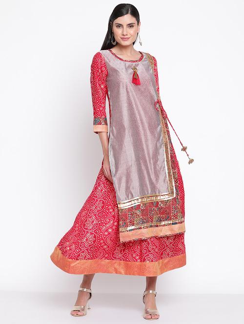 pink printed layered ethnic dress - 20172556 - Very Small Image - 1