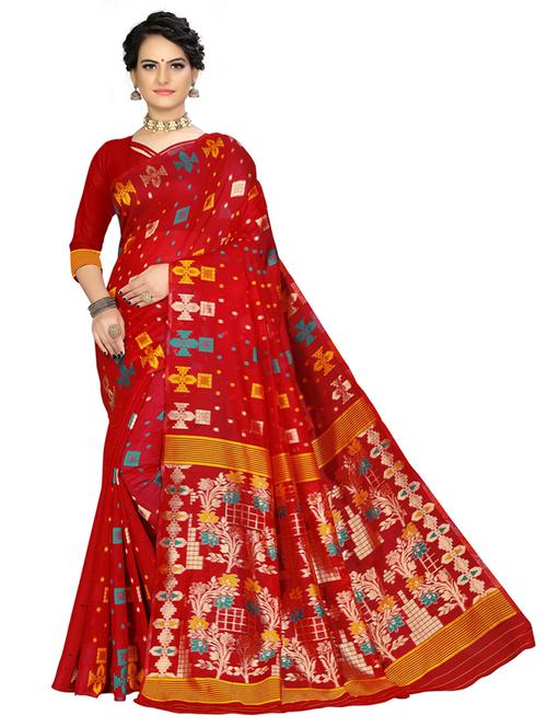 women's self design red colored saree with blouse - 20173108 - Very Small Image - 1
