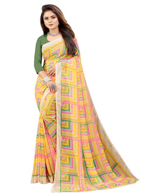 women's geometric yellow colored saree with blouse - 20173305 - Very Small Image - 1