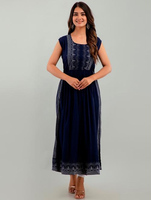 navy rayon straight kurta - 20173501 - Very Small Image - 1